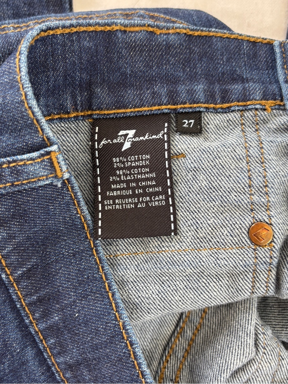 7 For All Mankind High Rise Wide Leg Denim Jeans Dark Wash Women's 27 (28x28) - Picture 7 of 14